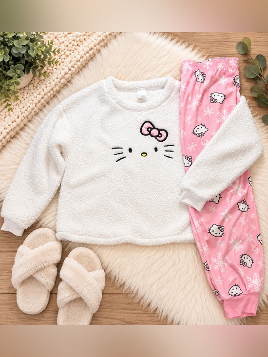 Sanrio Other - Hello Kitty Sanrio Plush Fleece Pajama Set Women’s XL Pink White Winter PJs